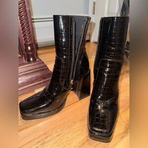 Princess Polly Platform Patent Crocodile Heeled Boots